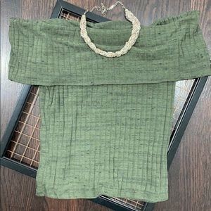 Off the shoulder army green top.